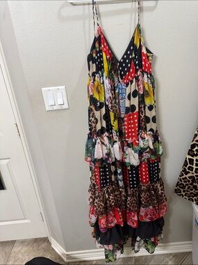 Mixed-Print Tiered Maxi Dress with Spaghetti Straps - Multicolor